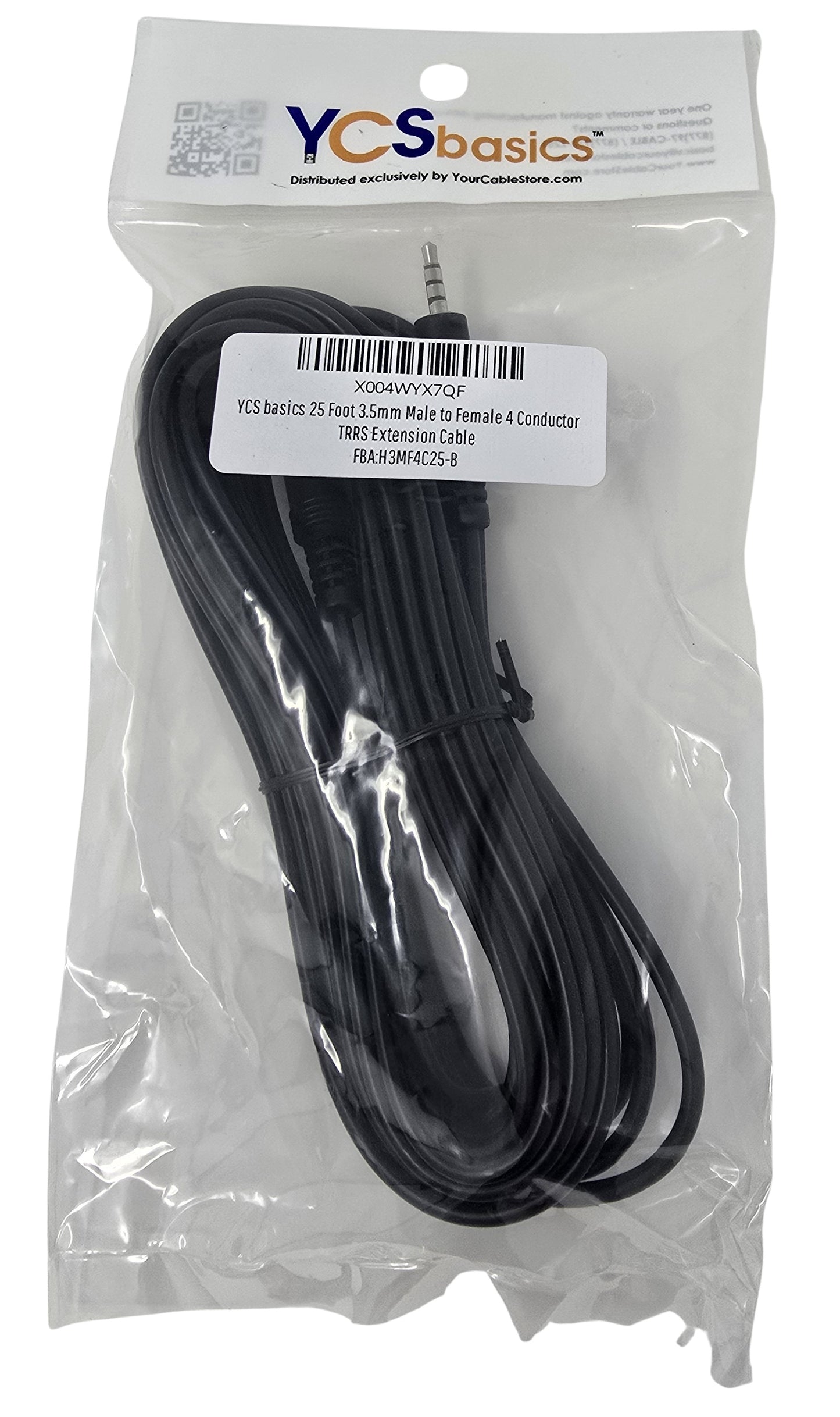 YCS Basics 25 Foot 3.5mm Male To Female 4 Conductor TRRS Extension Cable