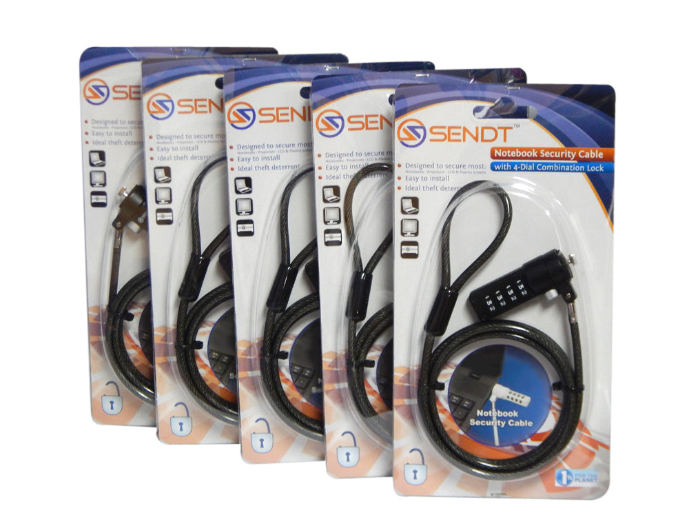 Five Pack Sendt Black Notebook / Laptop Combination Lock Security Cables