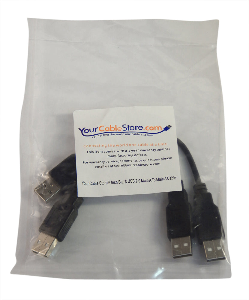 Your Cable Store 2 Pack 6 Inch Black USB 2.0 High Speed Male A to Male A Cable 0.5 Ft